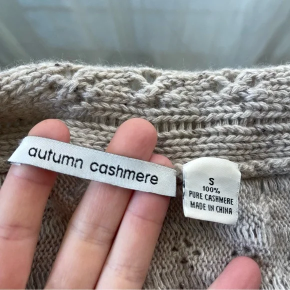 Autumn Cashmere Cardigan Size S Eyelet Chunky Knit Open Mid Length Open Beige - Picture 3 of 5
